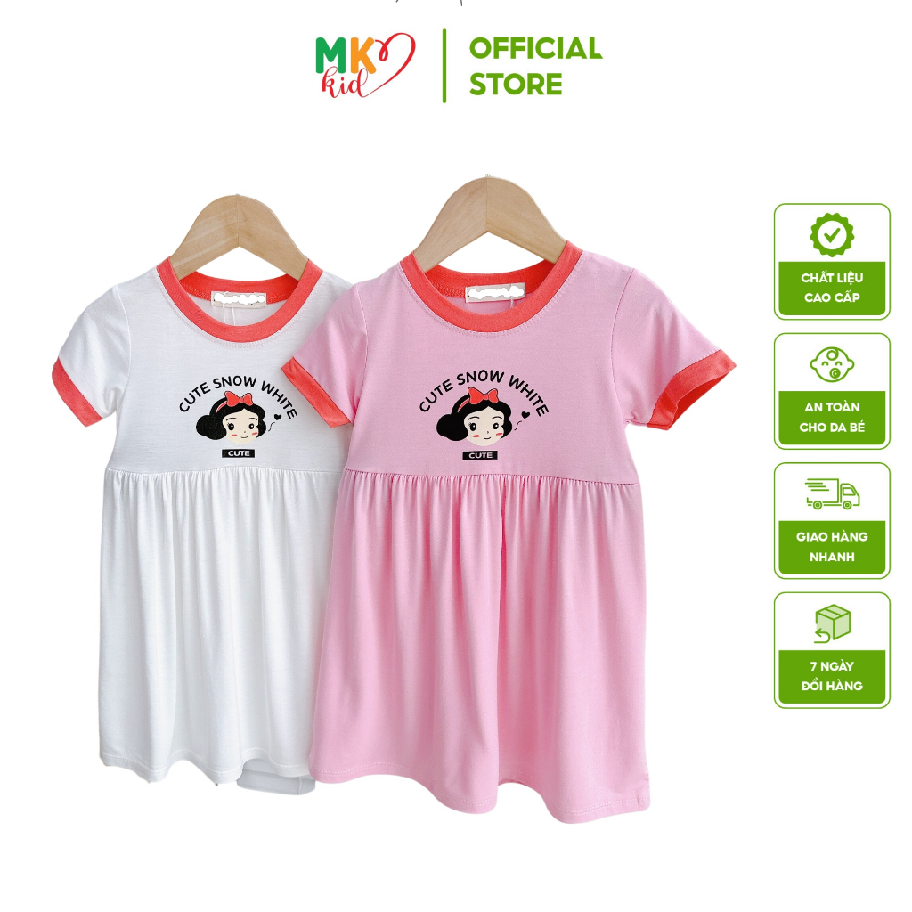 Váy Cho Bé Gái Mk kid, Đầm Bạch Tuyết xinh xắn cho bé gái từ 1 đến 5 tuổi,chất thun lạnh mềm mát cho bé mặc hè