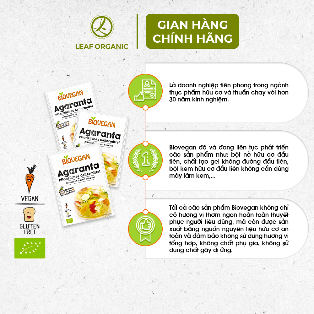 Bột Gelatine hữu cơ thực vật BioVegan 18g