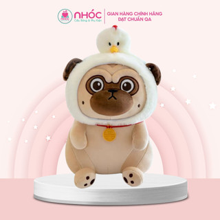 Thú bông chó pug bông đội nón gà bông cao cấp an toàn cho bé - nhóc