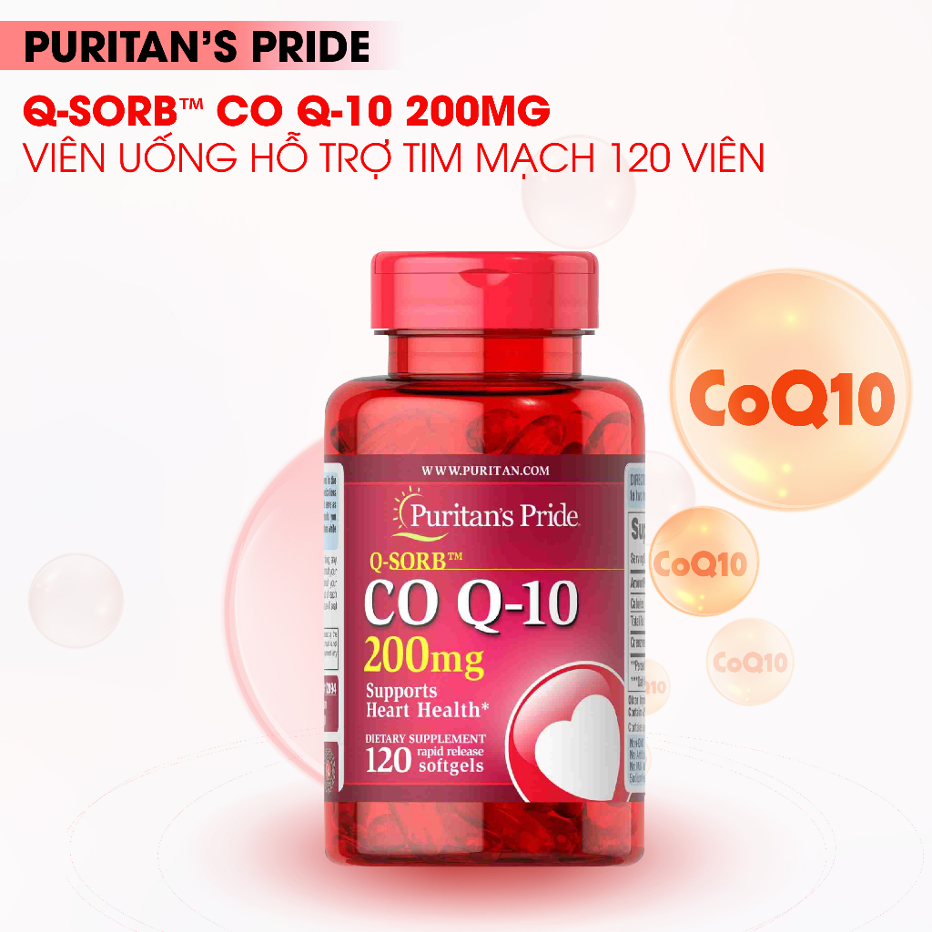 Hỗ trợ tim mạch CoQ10120mg Puritan's Pride 120 viên giảm nguy cơ tai biến, điều hòa huyết áp