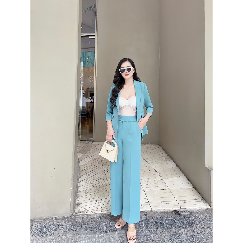 Set Vest Suông Dáng Dài Công Sở Hàng Thiết Kế Cao Cấp