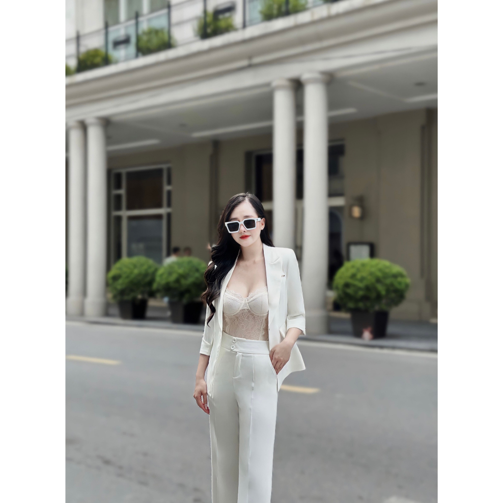 Set Vest Suông Dáng Dài Công Sở Hàng Thiết Kế Cao Cấp