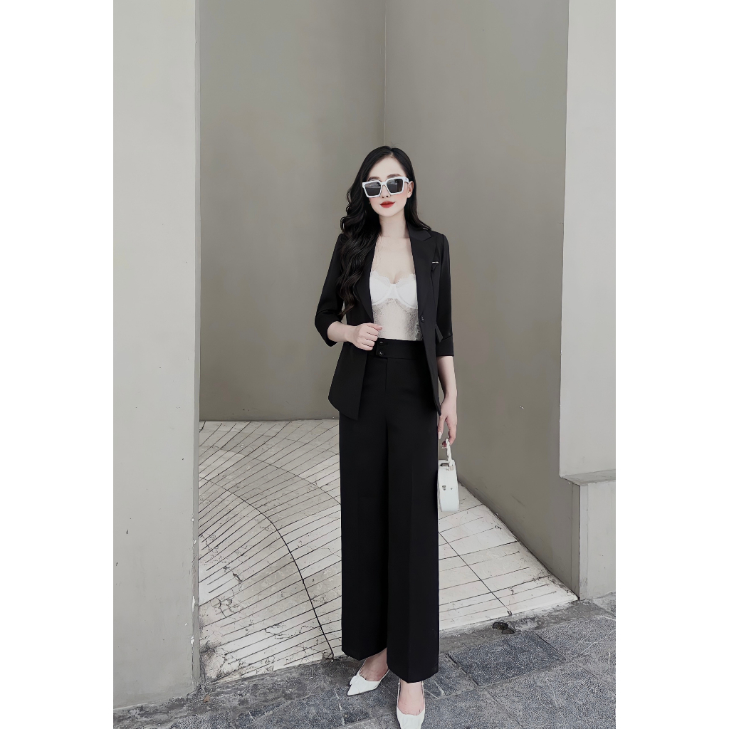 Set Vest Suông Dáng Dài Công Sở Hàng Thiết Kế Cao Cấp