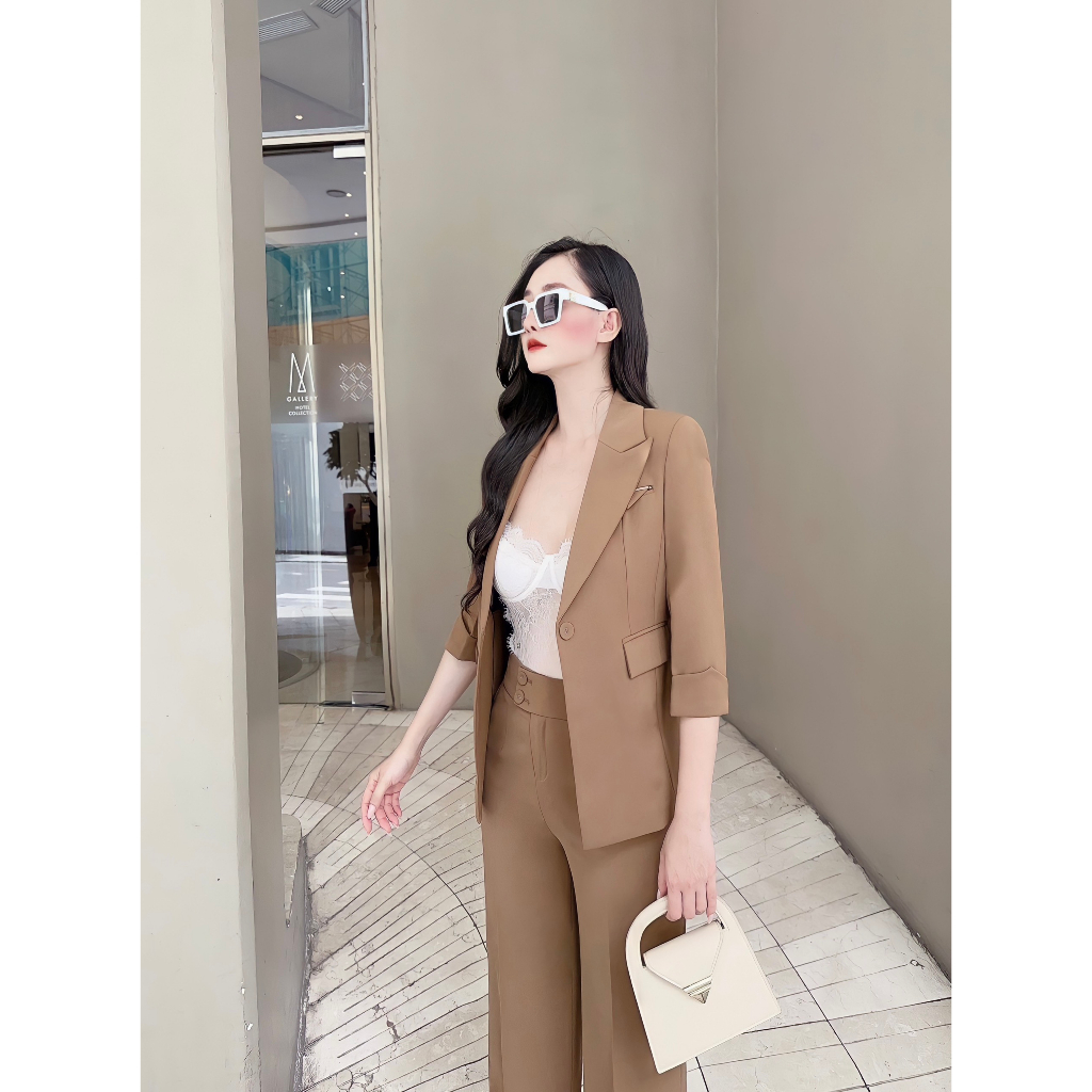 Set Vest Suông Dáng Dài Công Sở Hàng Thiết Kế Cao Cấp