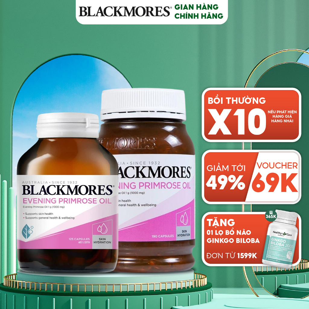 Tinh dầu hoa anh thảo Blackmores Evening Primrose Oil 125 viên điều hòa nội tiết tố giúp đẹp da tóc