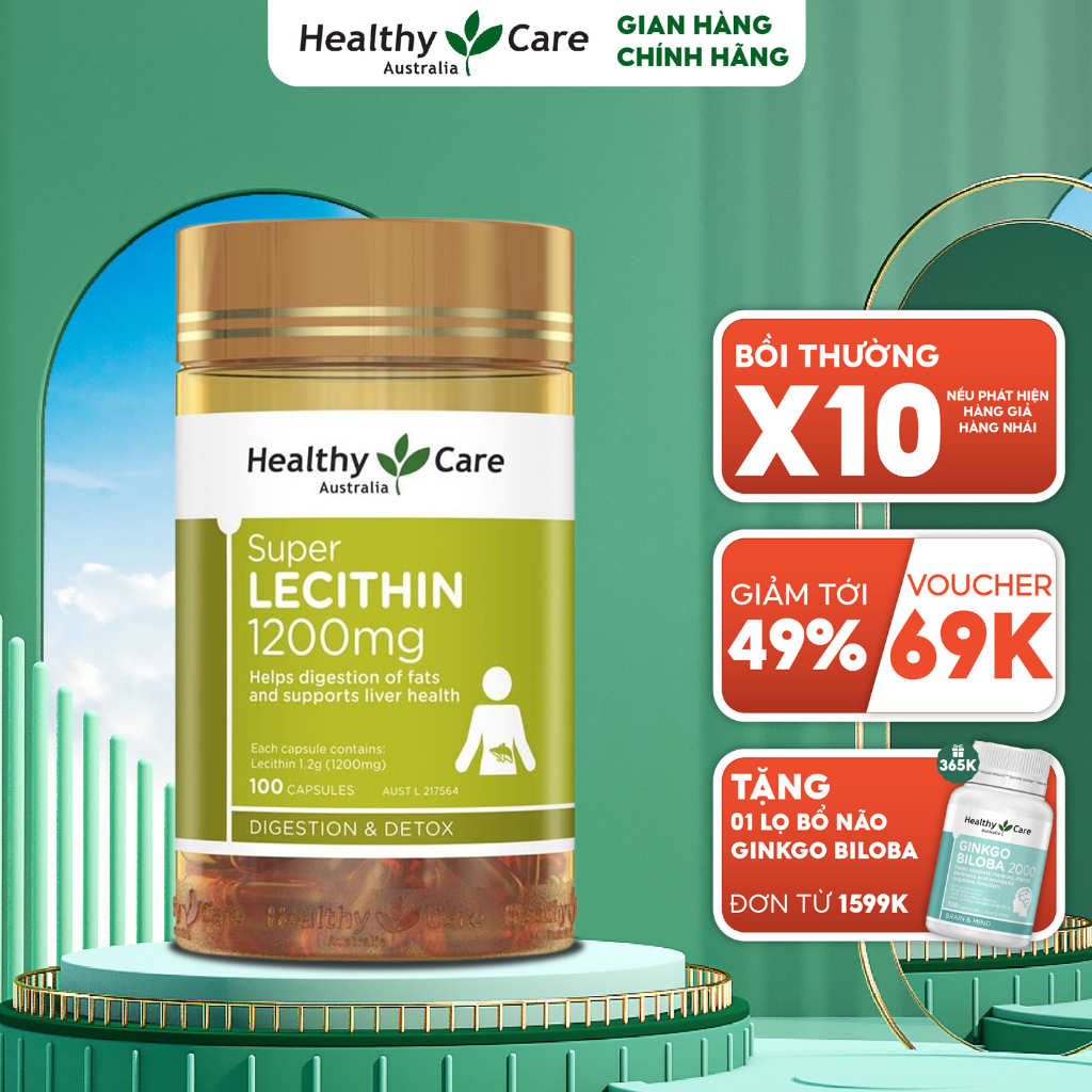 Mầm đậu nành Super Lecithin Healthy Care 100 viên điều hòa nội tiết cải thiện sức khỏe sinh lý nữ