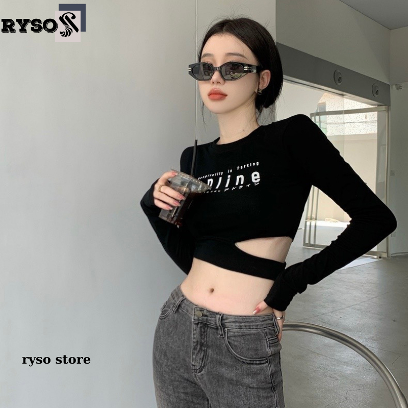 Áo Thun Crotop Nữ Tay Dài Cắt Eo Thun Gân Dày Dặn RYSO STORE