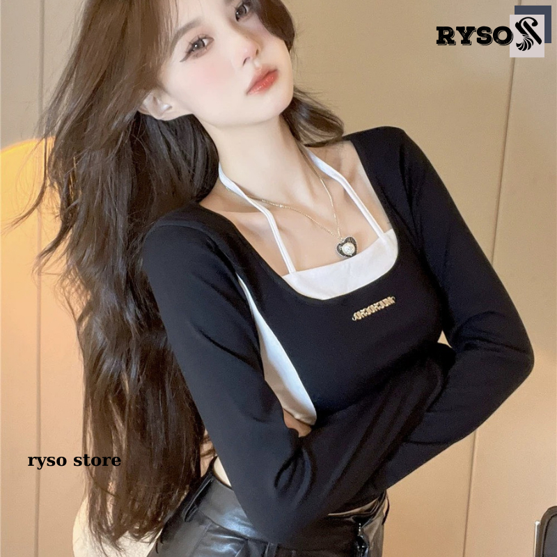 Áo Thun Crotop Nữ Tay Dài Phối Cổ Yếm Thun Gân Dày Dặn RYSO STORE