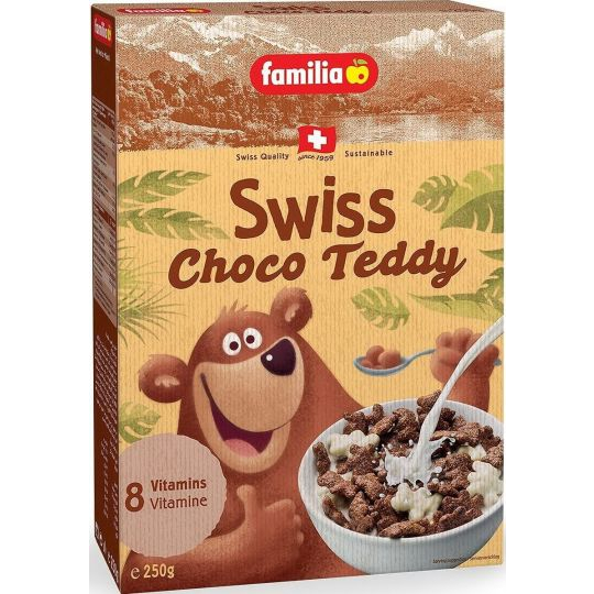 Ngũ Cốc Socola cho trẻ em hiệu Familia nhập khẩu Thụy Sĩ Choco Teddy, Jungle Crunch, choco bits 375g