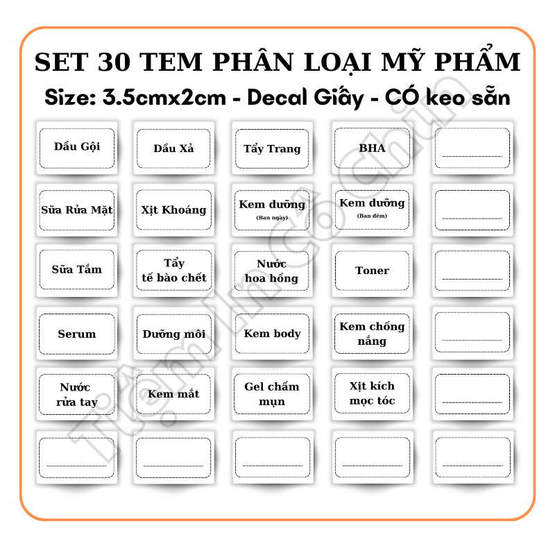 SET 30 TEM - PHÂN LOẠI MỸ PHẨM - CÓ KEO SẴN