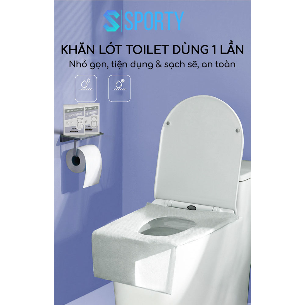 Miếng giấy lót toilet tự phân hủy SPORTY, miếng lót bồn cầu chống thấm nước, dính chắc chắn, nhỏ gọn, tiện dụng.