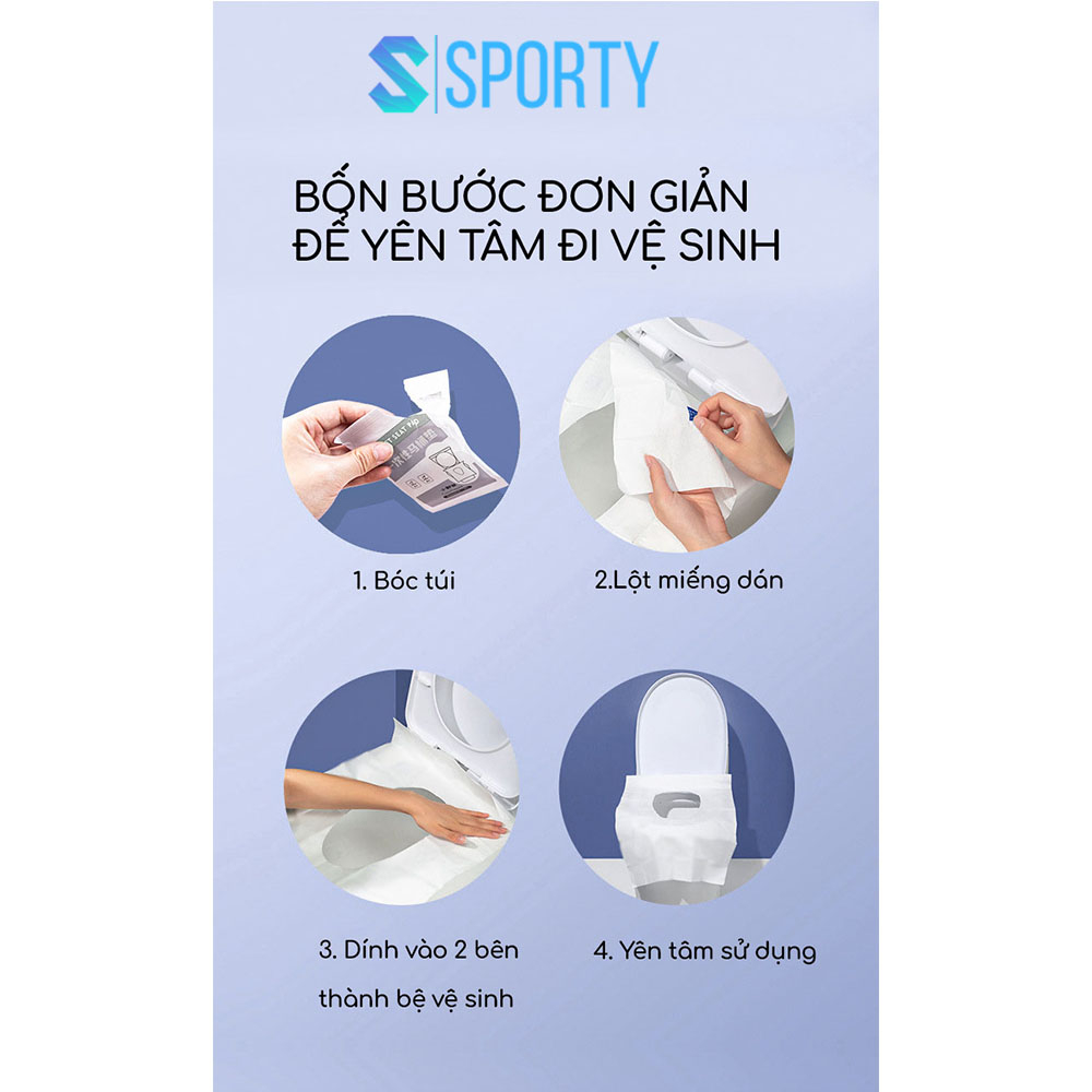 Miếng giấy lót toilet tự phân hủy SPORTY, miếng lót bồn cầu chống thấm nước, dính chắc chắn, nhỏ gọn, tiện dụng.