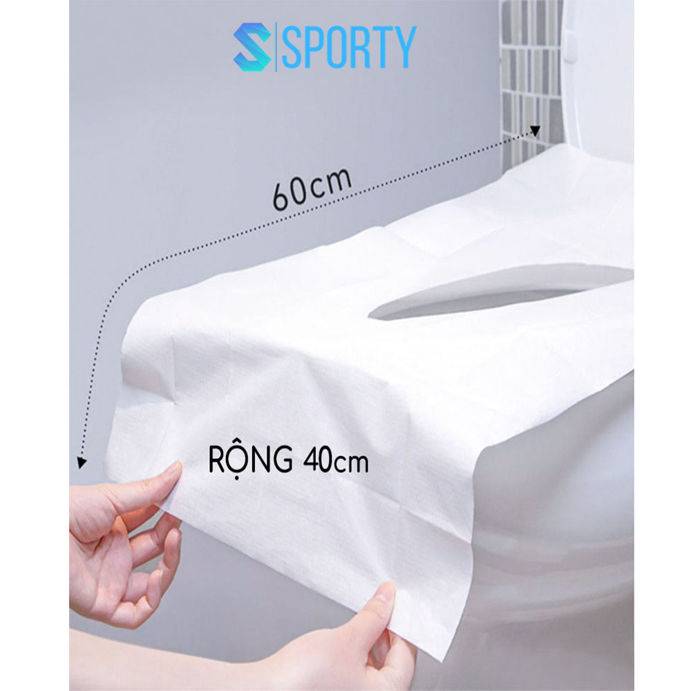 Miếng giấy lót toilet tự phân hủy SPORTY, miếng lót bồn cầu chống thấm nước, dính chắc chắn, nhỏ gọn, tiện dụng.