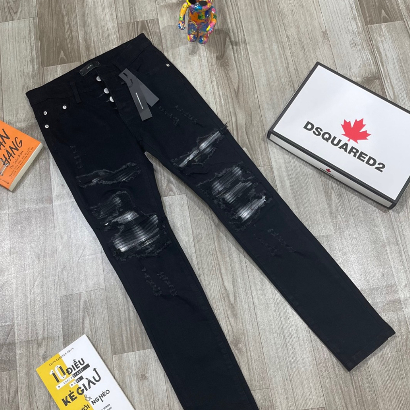 Quần Jean Nam AMIR Hàng 4 Cúc Đen Vá Xám_ Xanh Vá Xám Chất Co Dãn- Thời Trang Nam