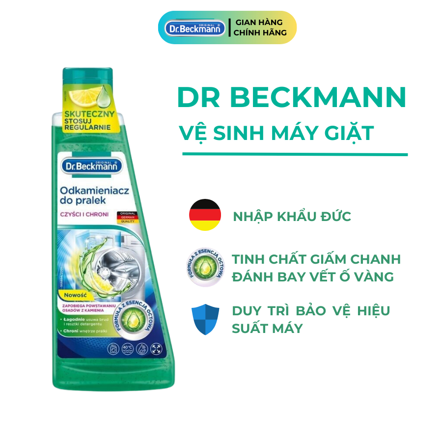 Dung dịch vệ sinh lồng giặt, Tẩy rửa cặn máy giặt Dr.Beckmann 250ml Tinh