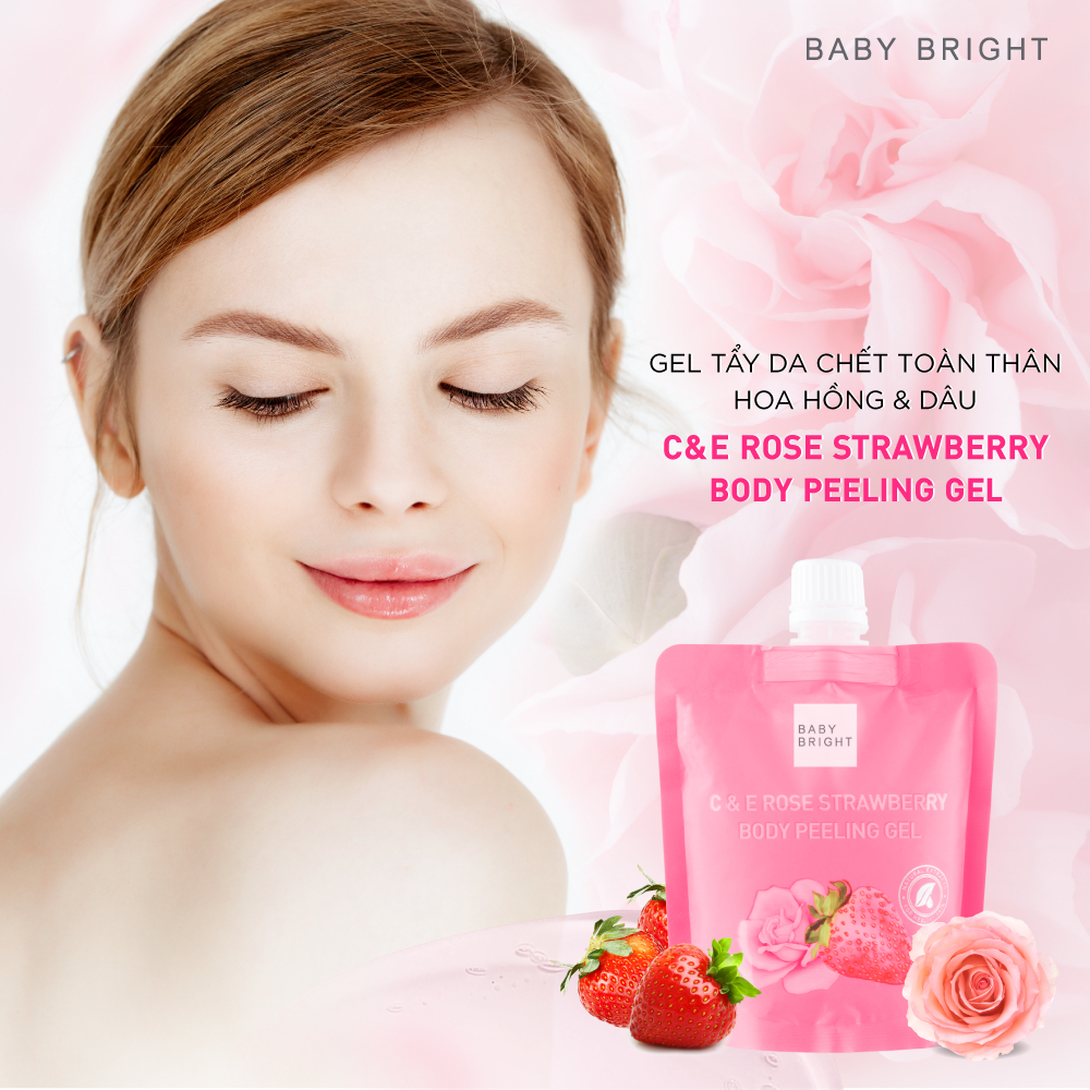 Tẩy Tế Bào Chết Toàn Thân Dạng Gel BABY BRIGHT Rose Strawberry Body Peeling Gel Hoa Hồng Và Dâu 200ml