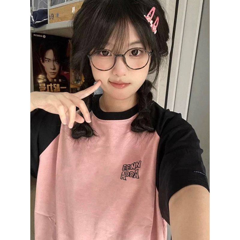 Áo thun phông Raglan logo tay nam nữ PINK tay lỡ form rộng ENDA Unisex