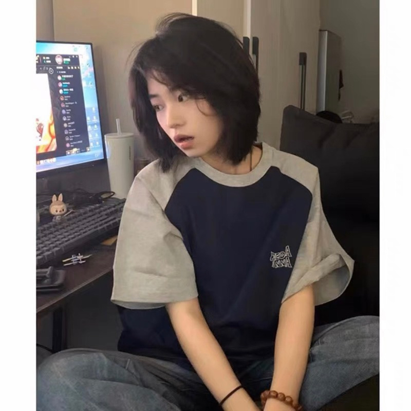 Áo thun phông Raglan logo tay nam nữ PINK tay lỡ form rộng ENDA Unisex