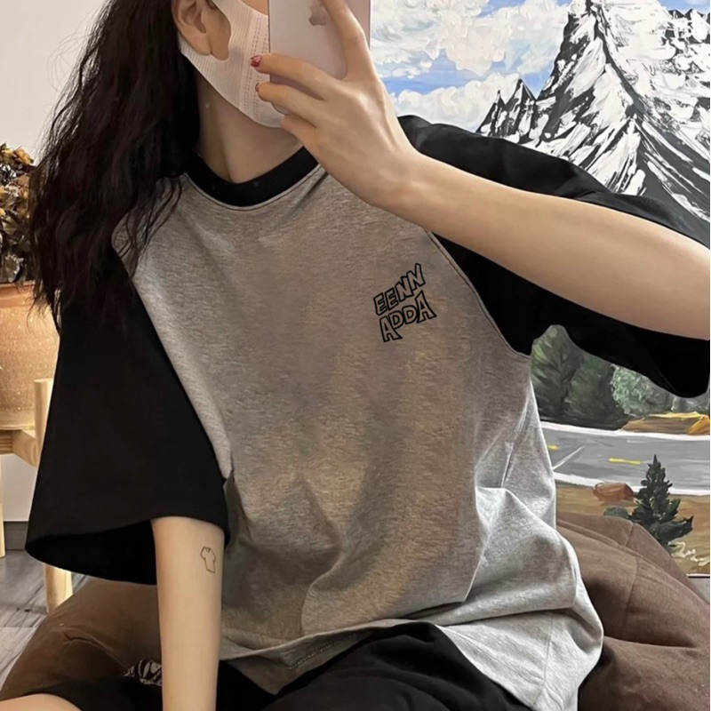 Áo thun phông Raglan logo tay nam nữ PINK tay lỡ form rộng ENDA Unisex