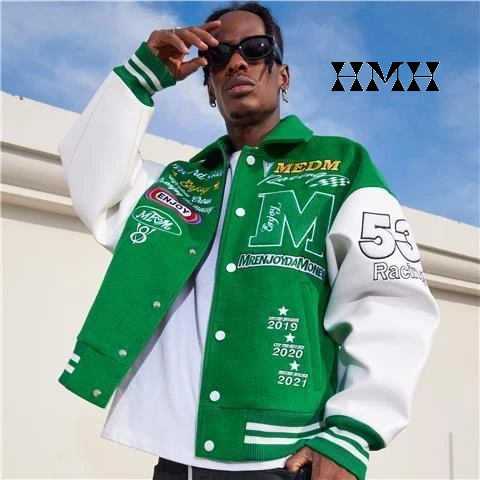 Áo Khoác Varsity Jacket Bomber Tay Da Nam Nữ, Đậm Chất Phong Cách Âu Mỹ By HMH