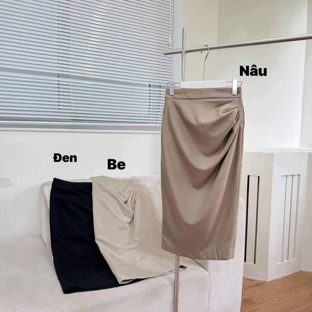 Chân váy bút chì midi UP TO SECONDS nhúm bên Sk0429