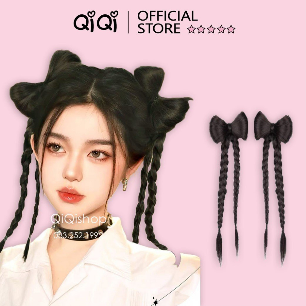 Tóc Giả Nơ Tết 2 BÍNH NGẮN (giá 1 bên) Y2K Thời Trang Cho Nữ QiQiShop (Có clip, Ảnh thật)