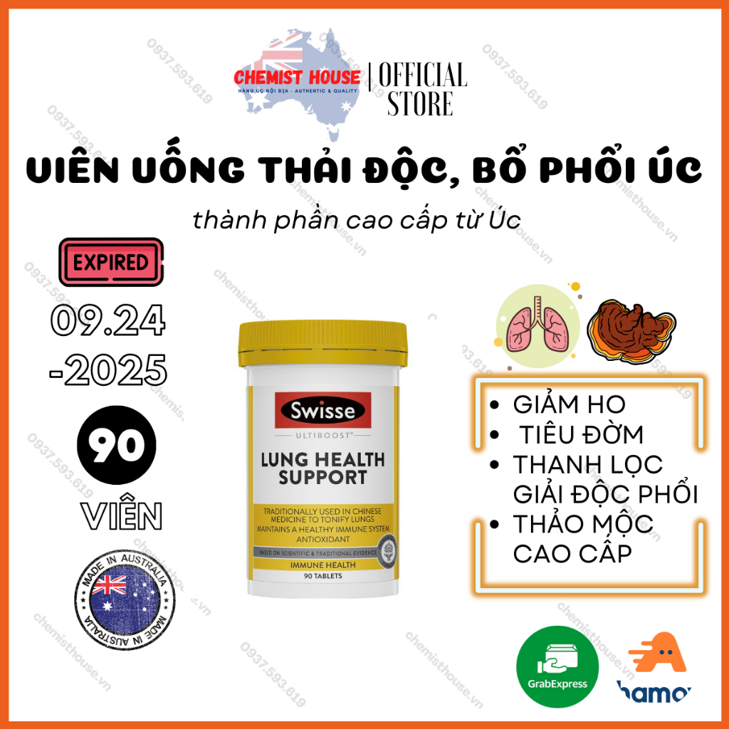Viên Uống Bổ Phổi Thải Độc Phổi Úc - Swisse Lung Health Support 90 VIÊN - chemisthoise