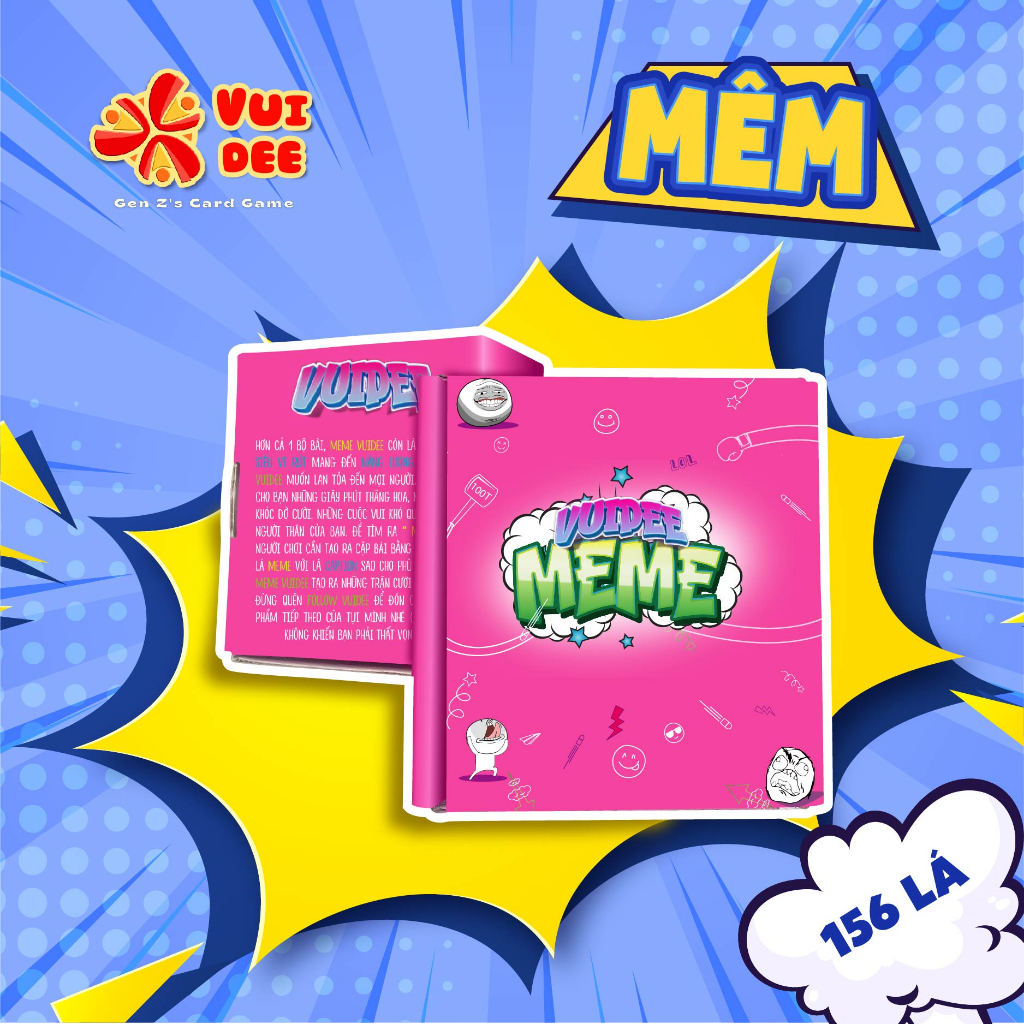 Bộ bài meme Mêm boardgame VUIDEE nhiều phiên bản hài hước chơi nhóm cùng bạn bè 156 lá, bài meme cho