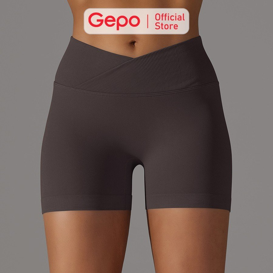 Quần Short đùi nữ tập gym yoga cạp chéo lưng V co giãn thấm hút mồ hôi GP116