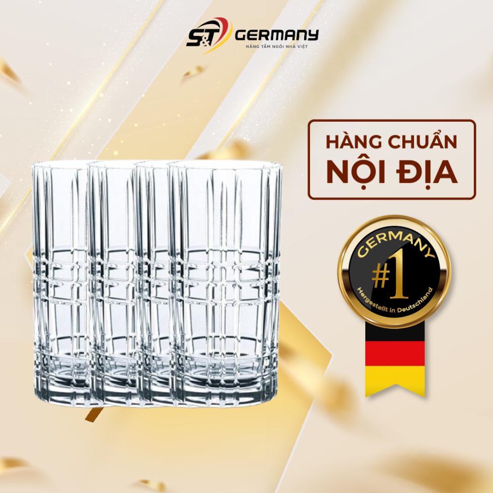 Set 4 Cốc Cao Nachtmann 101049 Square Longdrink 445ml Nội Địa Đức Bộ Cốc Pha Lê An Toàn Cho Sức Khoẻ GermanySnT 290061