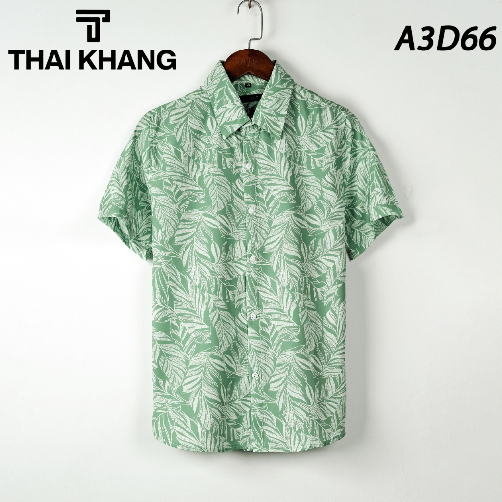 Áo sơ mi đi biển họa tiết THÁI KHANG vải lụa mềm mặc thoải mái rất mát họa tiết hoa lá A3D66