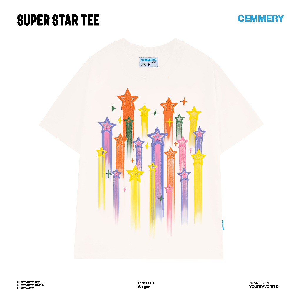 Áo Thun Tee shirt Cemmery chính hãng Cotton 250 gsm in Charm và in Nổi Nam Nữ Oversize Local Brand - Super star