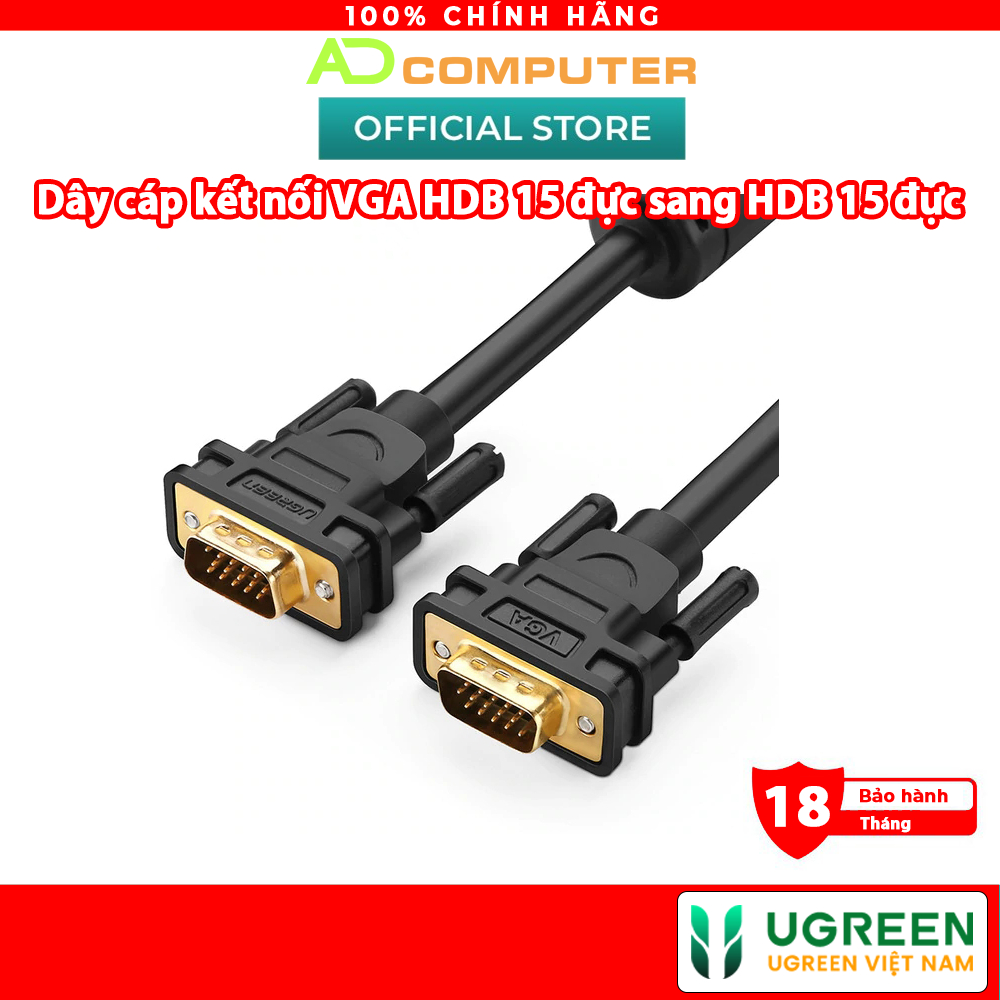 Dây cáp kết nối VGA HDB 15 đực sang HDB 15 đực UGREEN VG101 - Hàng phân phối chính hãng - Bảo hành 18 tháng