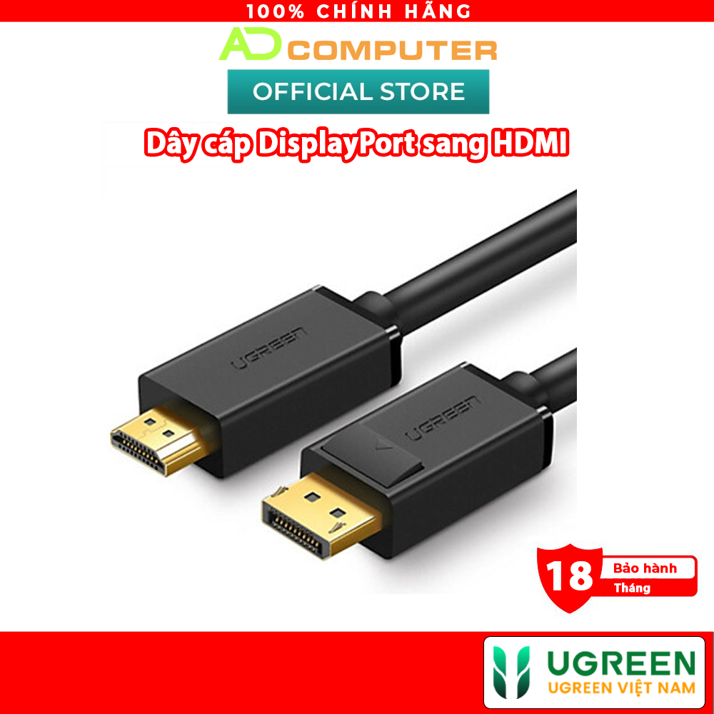 Dây cáp DisplayPort sang HDMI hỗ trợ phân giải 1920x1200 UGREEN DP101 - Hàng phân phối chính hãng - Bảo hành 18 tháng