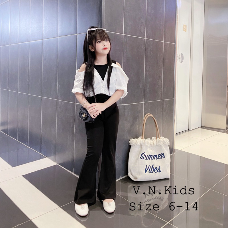 Set sơmi hở vai + quần loe cho Bé size đại 18kg-45kg