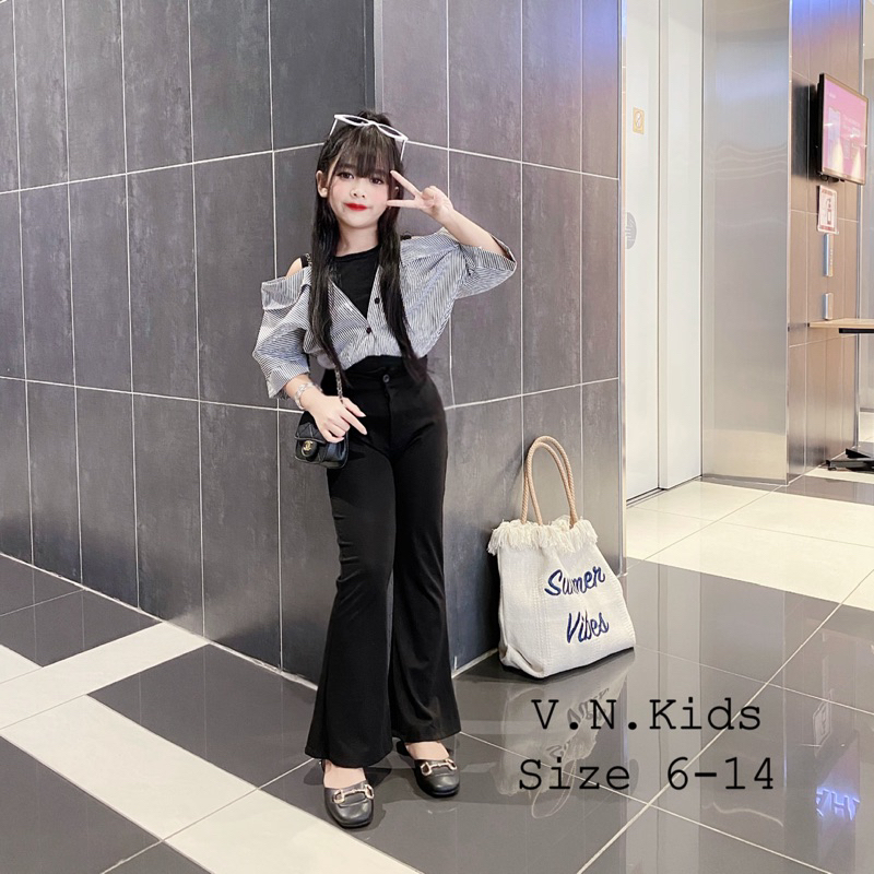 Set sơmi hở vai + quần loe cho Bé size đại 18kg-45kg