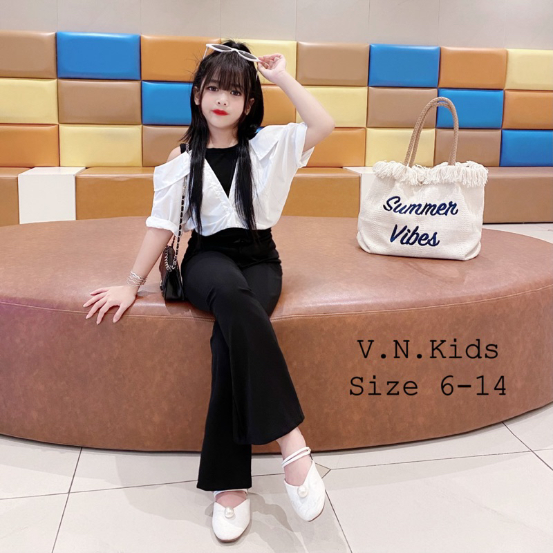 Set sơmi hở vai + quần loe cho Bé size đại 18kg-45kg