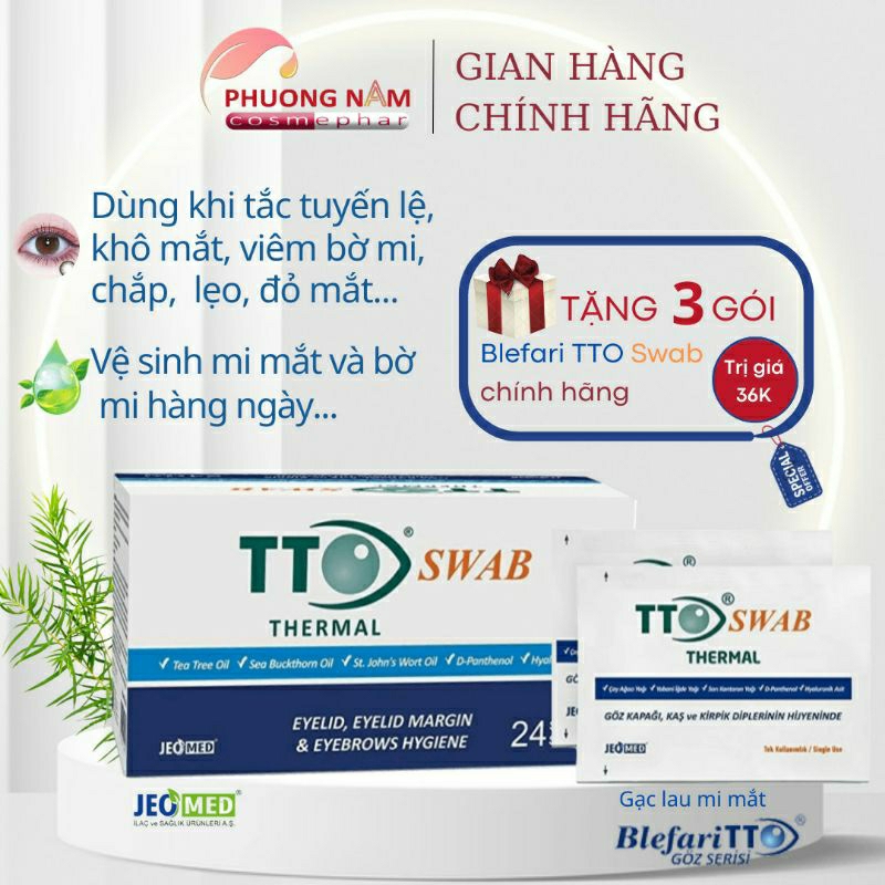 Hộp 24 gói gạc lau mi mắt TTO Swab Thermal chính hãng, nhập khẩu châu Âu