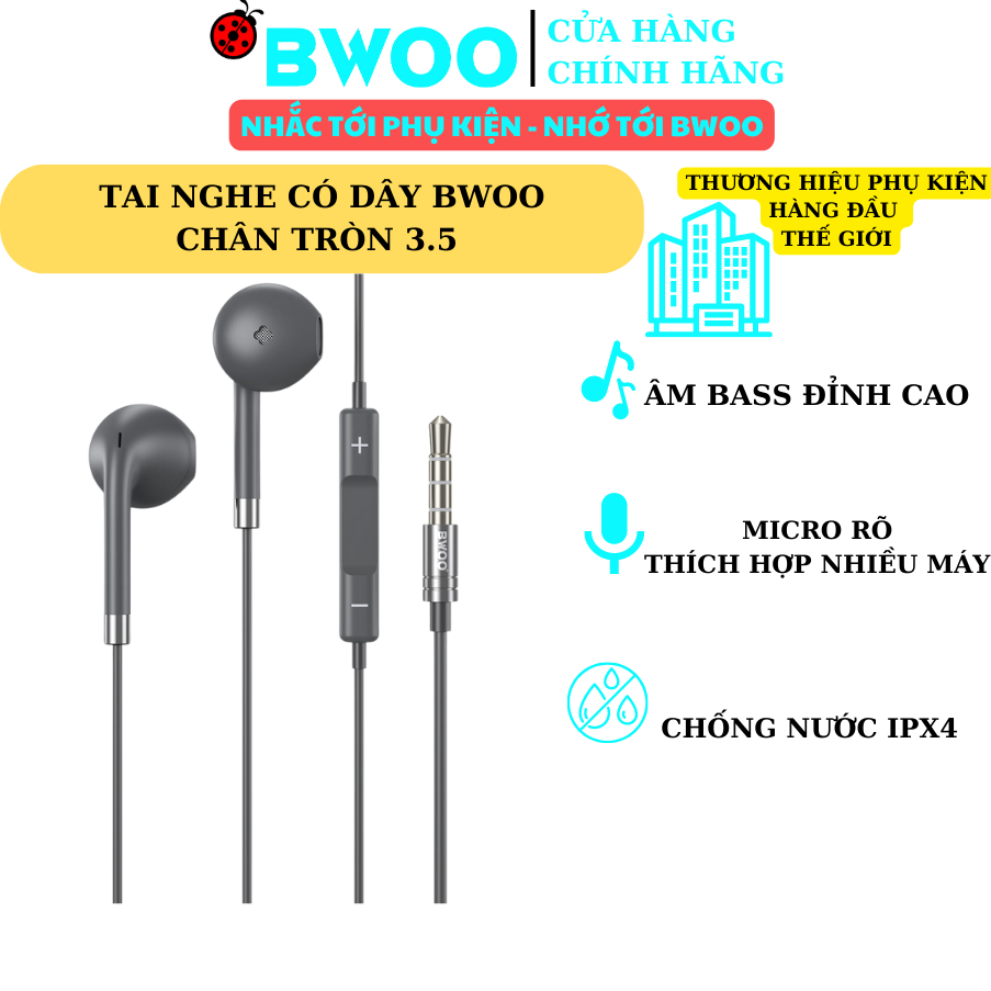 Tai nghe chân tròn 3.5 Bwoo BO-HF20 cho các dòng máy điện thoại máy tính máy nghe nhạc BH 12 Tháng