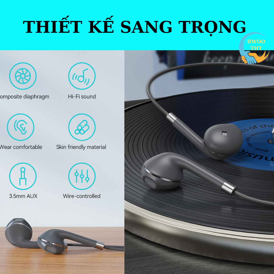 Tai nghe chân tròn 3.5 Bwoo BO-HF20 cho các dòng máy điện thoại máy tính máy nghe nhạc BH 12 Tháng