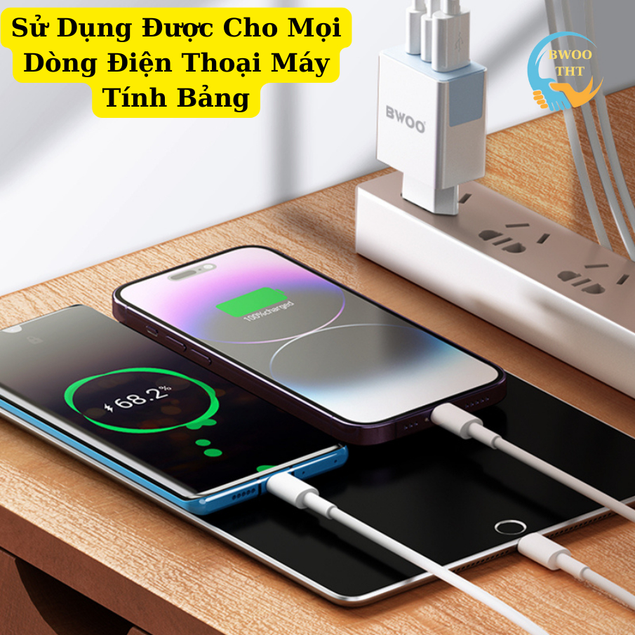 Củ Sạc Nhanh 3 Cổng 40W Bwoo Cho Các Dòng Máy Iphone Samsung Oppo Xiaomi ...BH 12 Tháng
