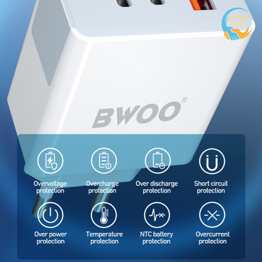 Củ Sạc Nhanh 3 Cổng 40W Bwoo Cho Các Dòng Máy Iphone Samsung Oppo Xiaomi ...BH 12 Tháng