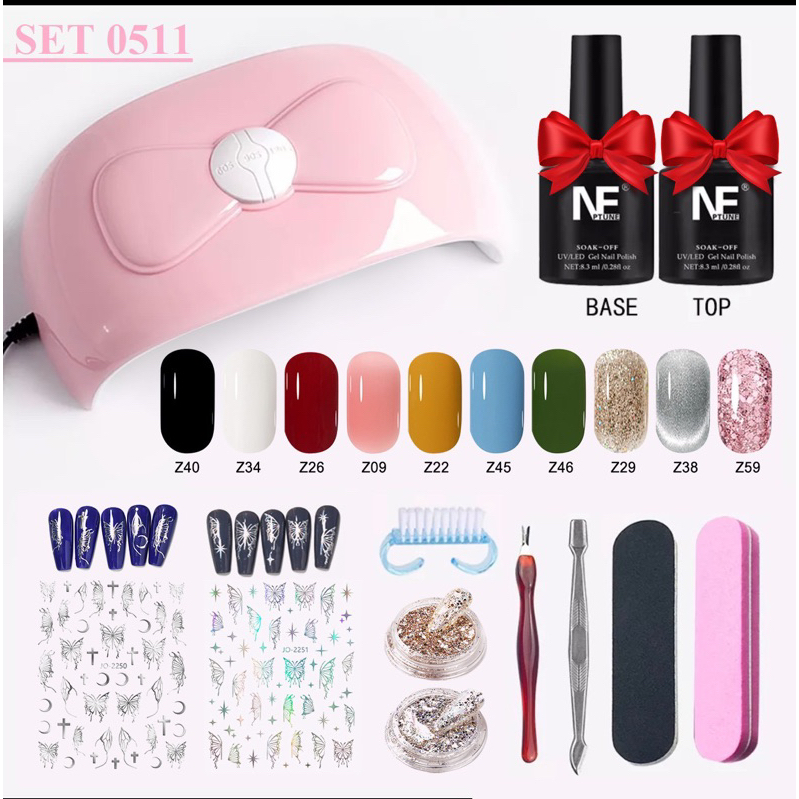 Bộ làm móng(sơn gel 10 chai +Máy Hơ Gel SUN X4+Dụng cụ làm móng+TOP&BASE 8,3ml sơn gel) Mini tại nhà