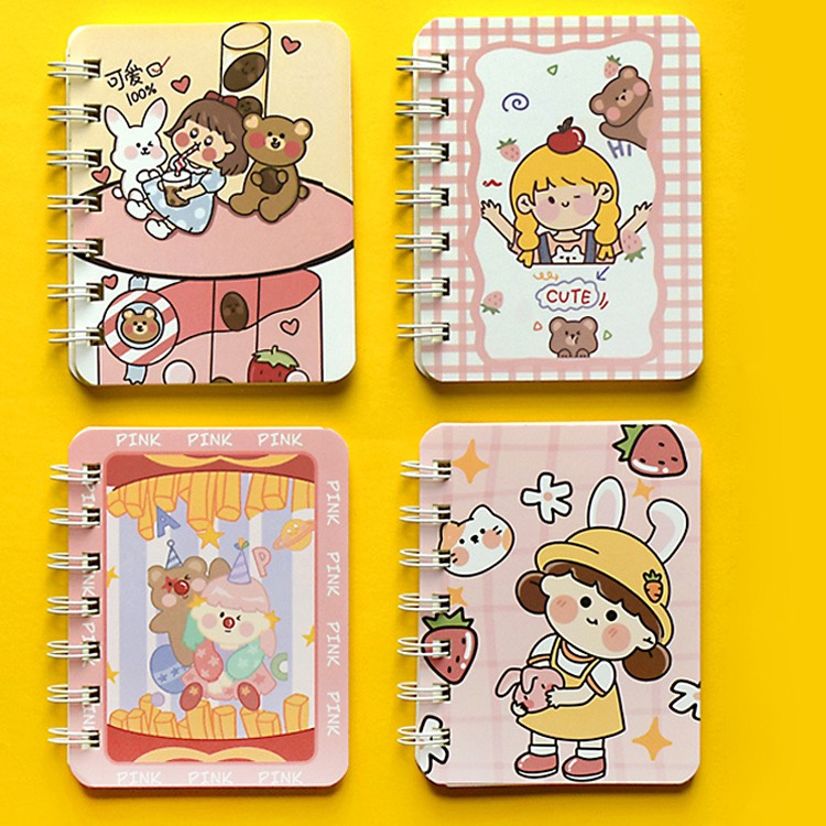 Sổ Tay Ghi Chép Lò Xo A7 Mini 80 Trang Có Dòng Sổ Note Mini Cute, Sổ Nhật Ký Nhỏ Thiết Kế Dễ Thương