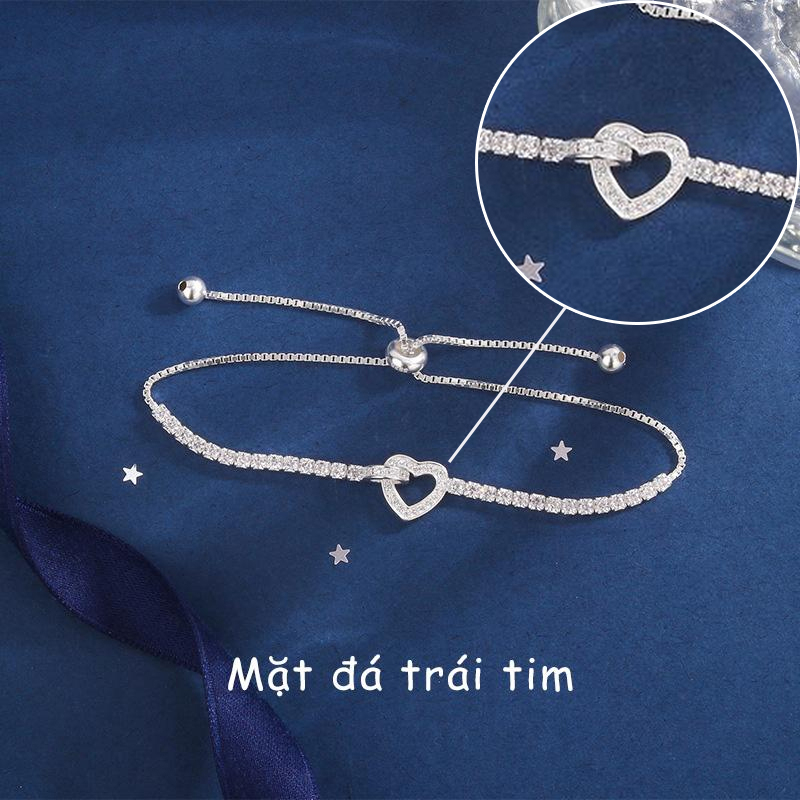Lắc tay bạc nữ 925 dây rút đính đá thời trang có thể điều chỉnh theo size tay siêu xinh - LT2898 - Bảo Ngọc Jewelry