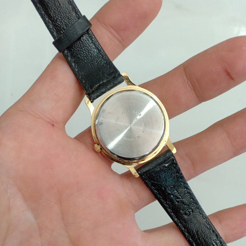 Đồng hồ nam nữ si nhật hiệu BAROQUE dây da mạ vàng phù hợp nam tay nhỏ với nữ tay to