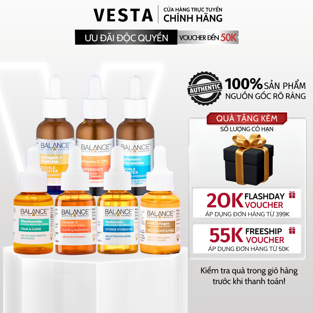 Serum Balance Vitamin C Niacinamide HA Tinh Chất Trắng Da Dưỡng Cấp Ẩm Giảm Mụn Mờ Thâm Nám Phục Hồi Tái Tạo Da Kiềm Dầu