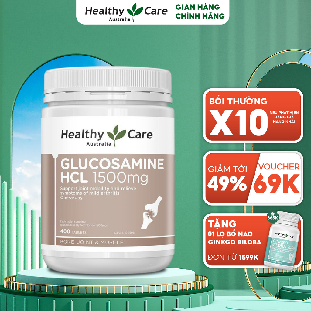 Viên Uống Glucosamine Healthy Care Giảm Đau Xương Khớp HCL 1500mg 400 Viên