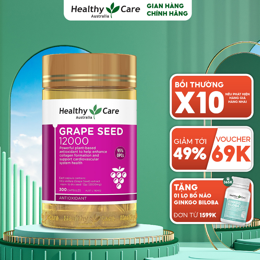 Viên uống tinh chất nho Healthy Care Grape Seed 12000mg 300 viên