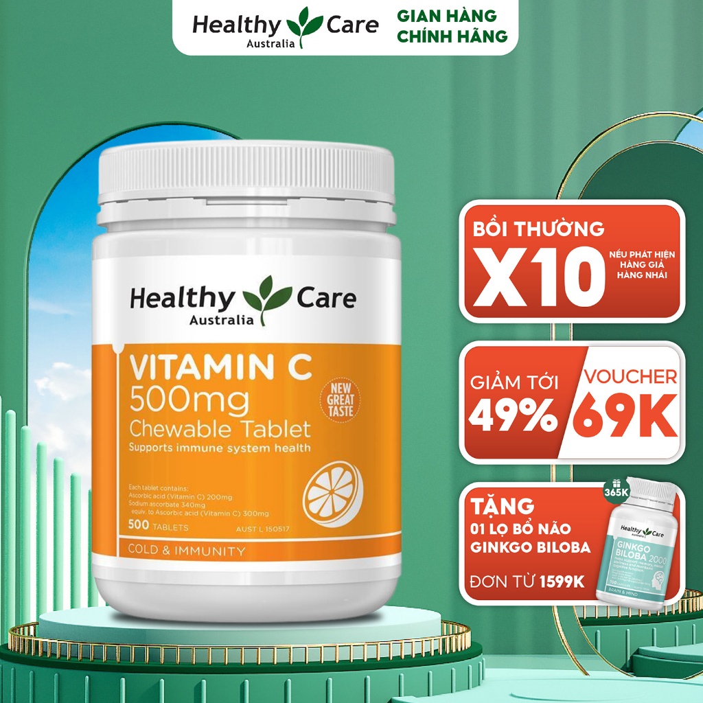 Vitamin C Healthy Care Úc 500mg Kẹo Nhai Bổ Sung C Tăng Sức Đề Kháng Cho Cả Gia Đình (500 viên)